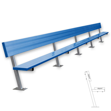 Player Bench with Seat Back - 27 ft. - Surface Mount (Powder Coated)